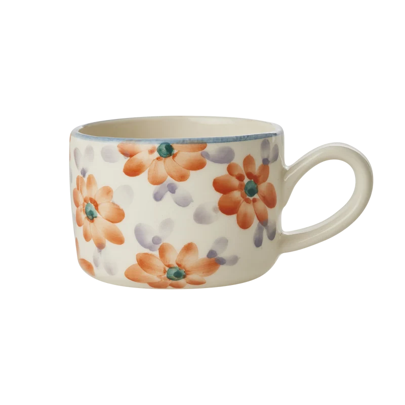 Keramik Cappuccino Kop - Orange - Hand-painted Flowers