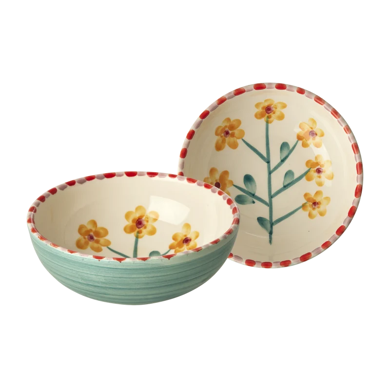 Keramik Skål - Jade - Hand-painted Yellow Flower