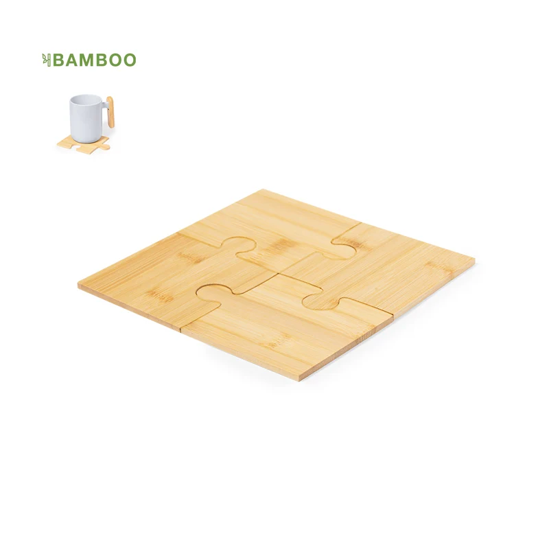 Set de Posavasos Sostenible de Bambú en Forma de Puzle de 4 Mizar