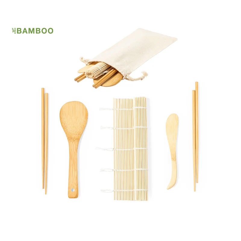 Set de Sushi Ecológico de Bambú con Funda de Algodón Kazary