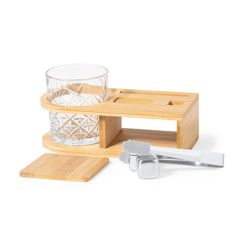Set de Whisky de Bambú con Vaso y Cubitos Devon