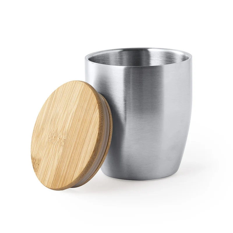 Vaso Térmico Doble Pared Acero Inox y Tapa Bambú Zasel 280 ml