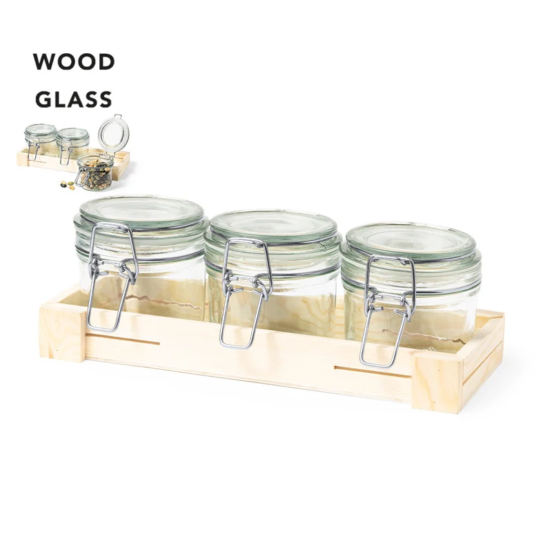 Set de Tarros de Cocina Cristal y Madera Gaby