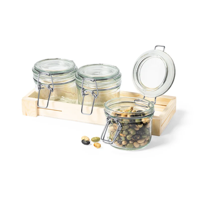 Set de Tarros de Cocina Cristal y Madera Gaby