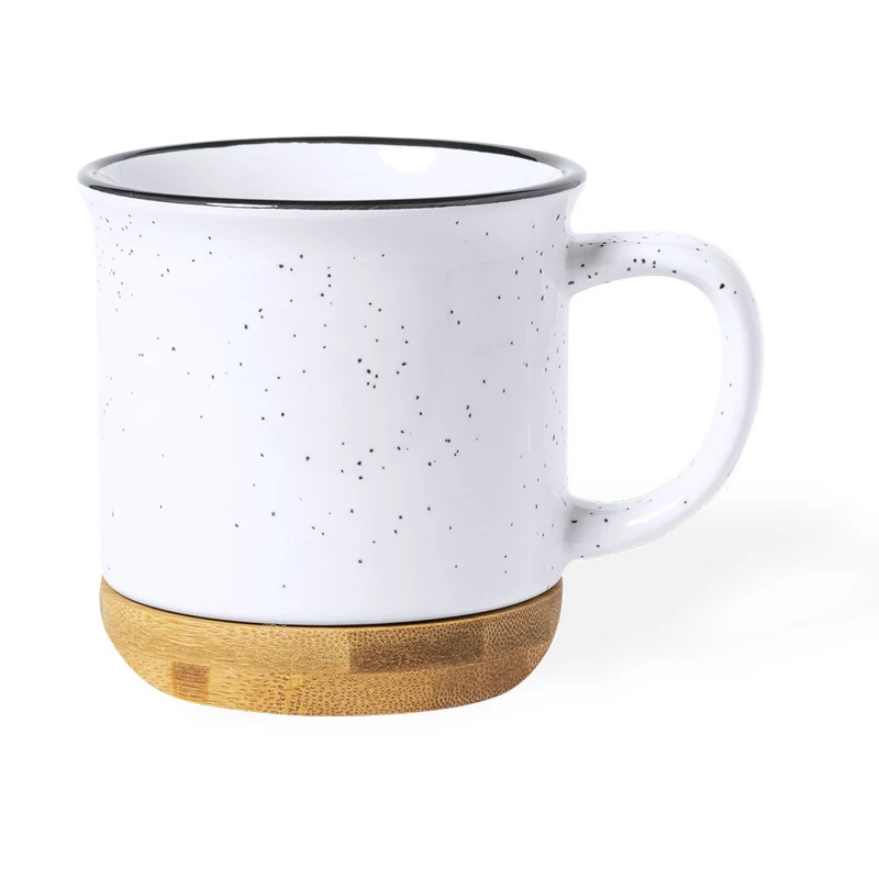 Taza Cerámica con Base de Bambú Vintage Larray 330 ml