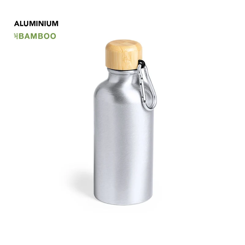 Botella de Aluminio con Tapón de Bambú Yorix 400 ml