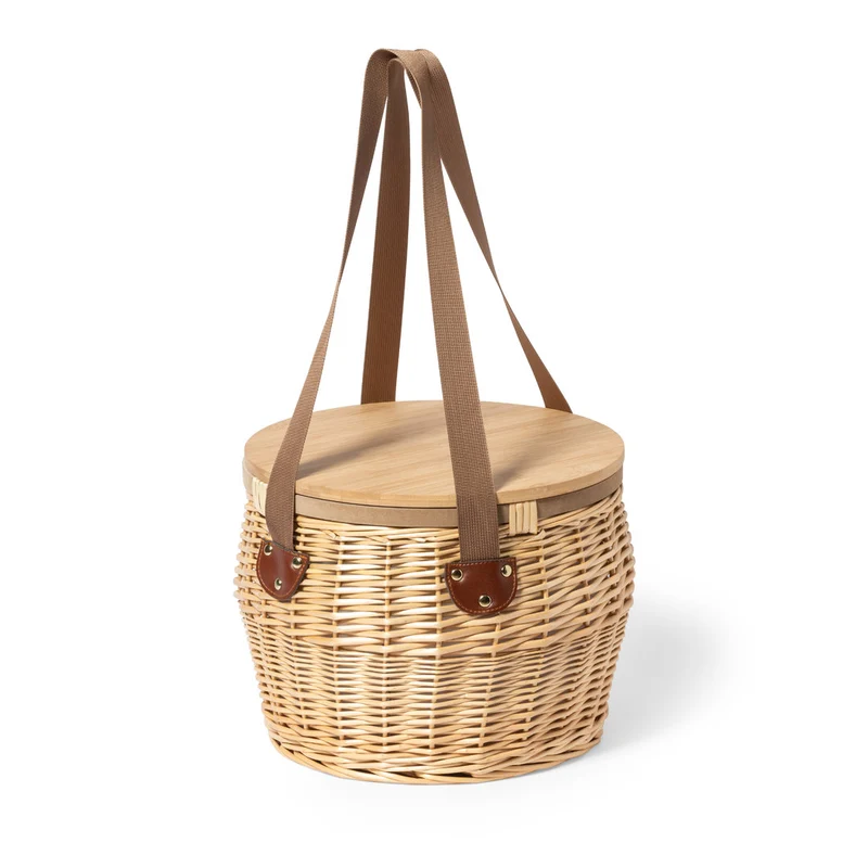 Cesta Nevera para Picnic de Mimbre y Aluminio con Tapa de Bambú Bubu