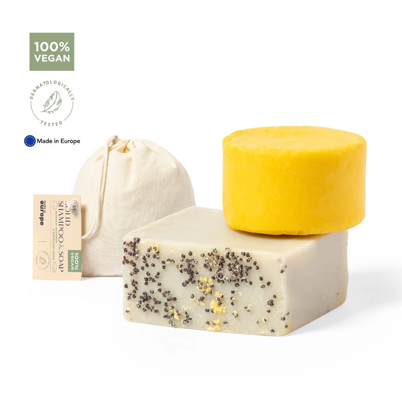 Set de Jabón y Champú Vegano Cruelty-Free en Bolsa de Algodón Mionca