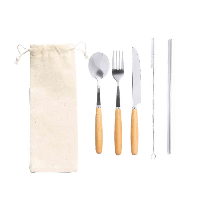 Set de Cubiertos de Madera y Acero Inox para Funda de Algodón Basuky