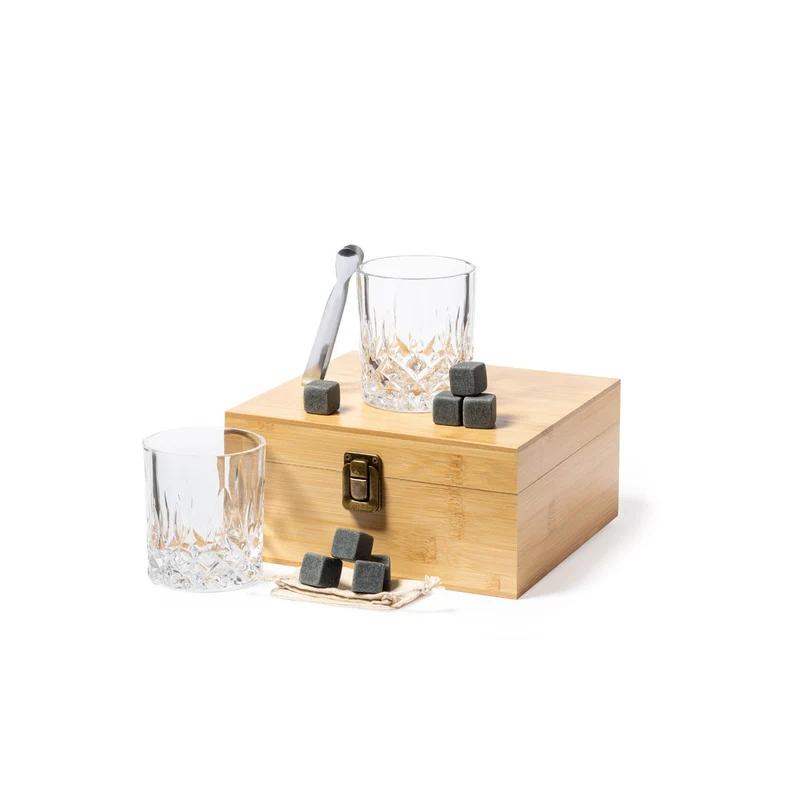 Set de Whisky en Caja de Bambú con Vasos y Cubitos Steger
