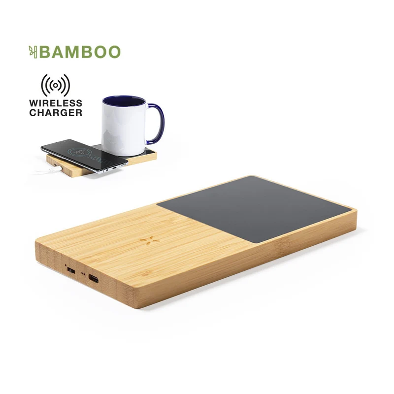 Calentador de Tazas de Bambú con Cargador Smathphone Inalámbrico Nodens