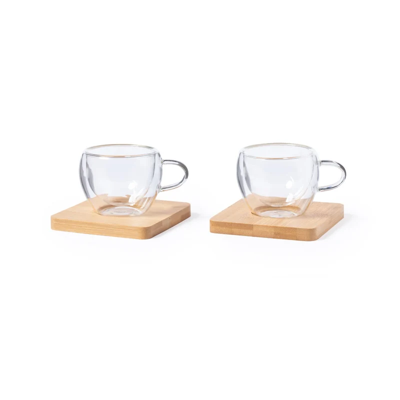 Set Ecológico de 2 Tazas de Doble Pared de Cristal Borosilicato Gladen 90ml