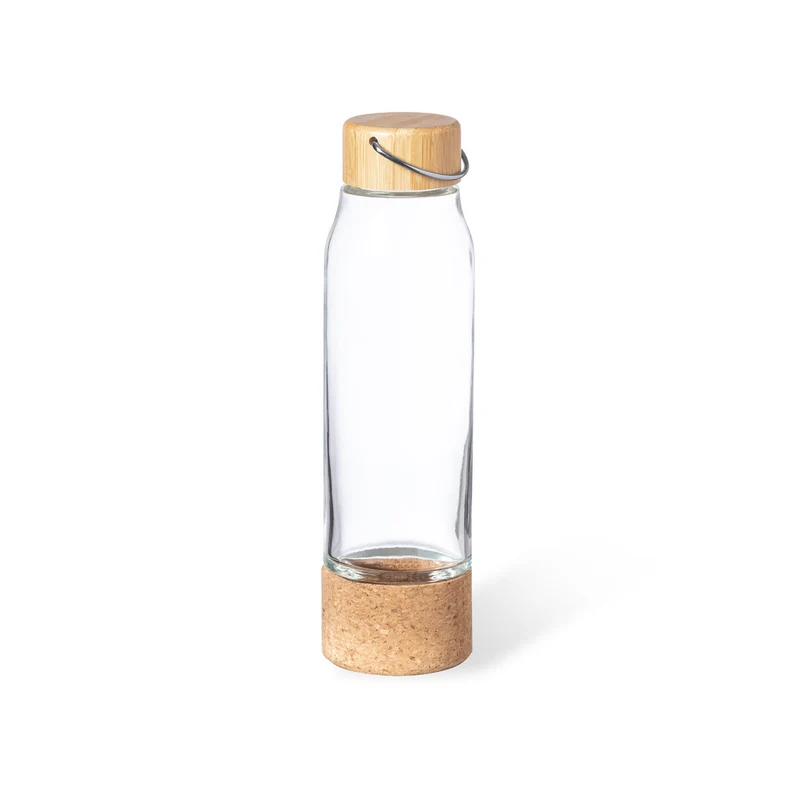 Botella Ecológica de Cristal con Corcho y Bambú Aderox 470 ml