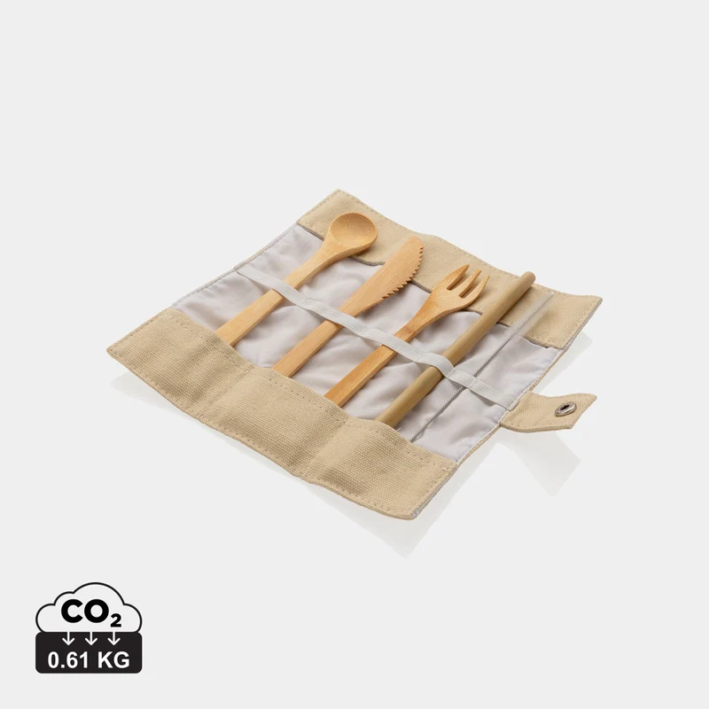 Set Juego Sostenible de Cubiertos Reutilizables de Bambú Personalizable