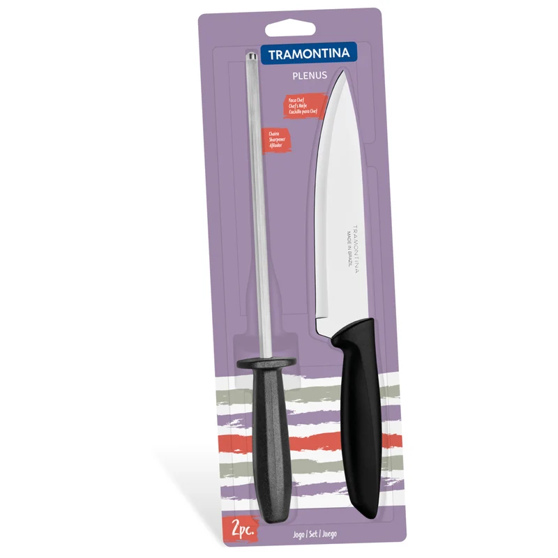 Juego de 2 Piezas Cuchillo 7" y Chaira 8" Plenus Tramontina