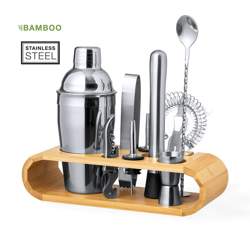 Set Coctelería Sostenible Acero Inox y Bambú Hunton