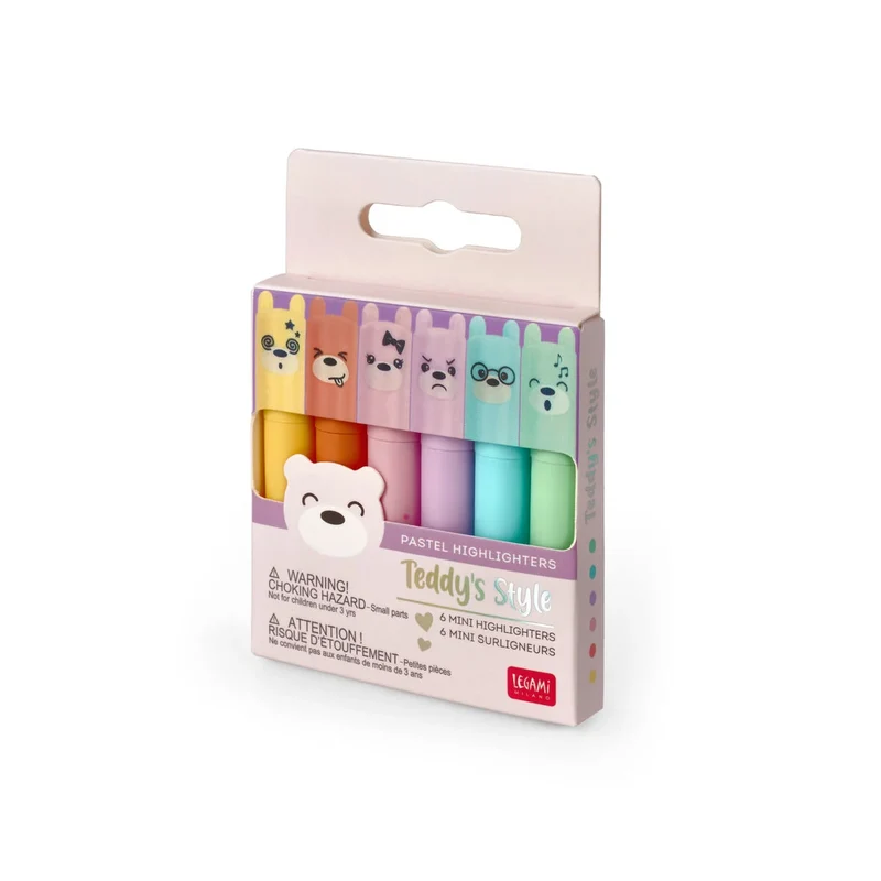 Conjunto de 6 Mini Marcadores Pastel - Teddy's Style